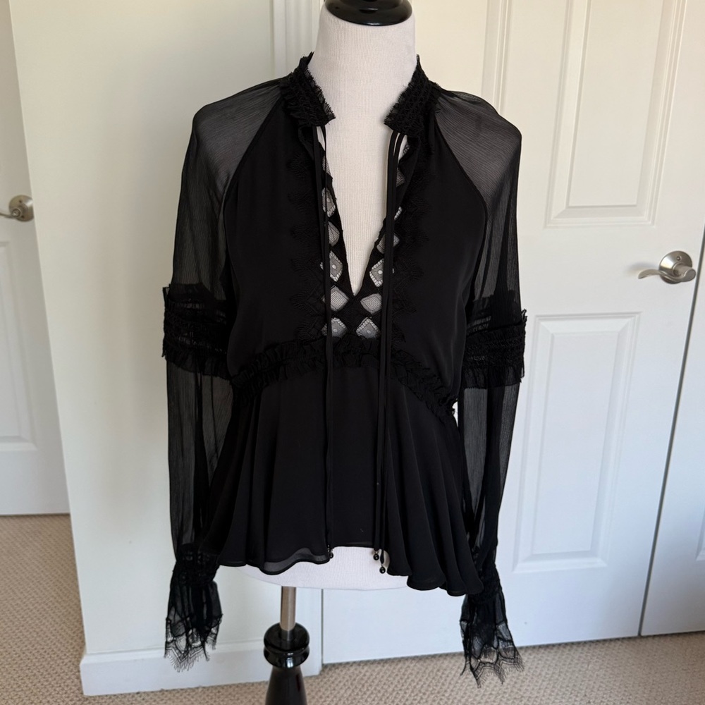 Jonathan simkhai sheer black long sleeve blouse